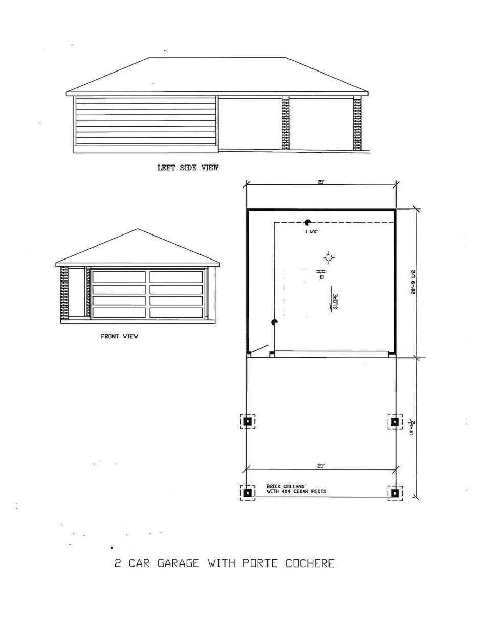 Cervelle 2 Car with Porte Cochere configuration 2PC drawing, 21' × 20'-9½"