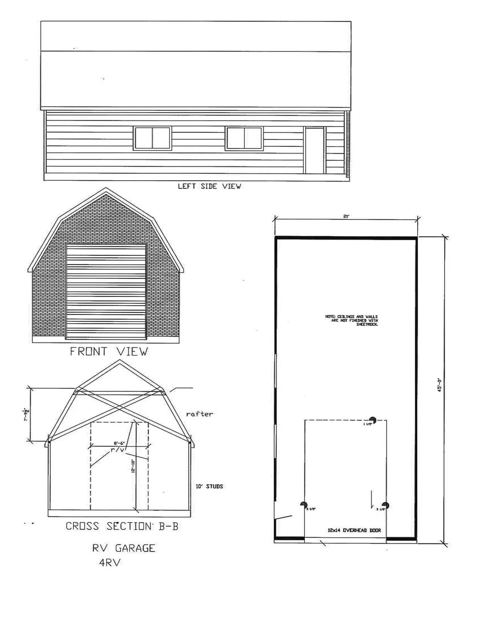 Cervelle Recreational Vehicle Garage configuration 4RV drawing, 21' × 45'-0"