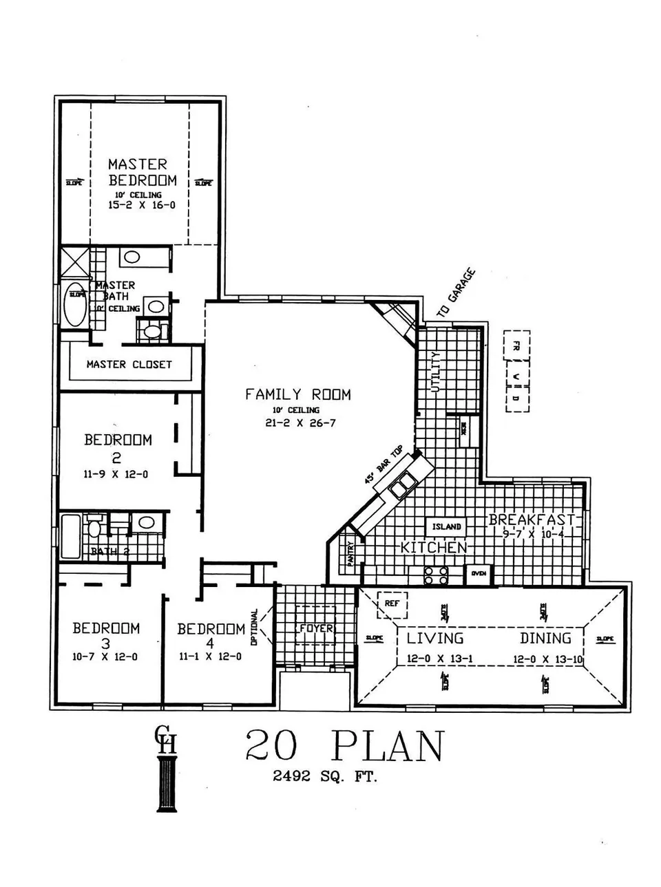 Cervelle Plan 20 floor plan drawing, 4 bedrooms, 2 baths, 2,276 square feet