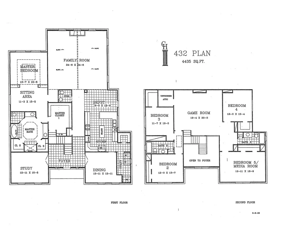 Cervelle Plan 432 floor plan drawing, 5 bedrooms, 3½ baths, 4,435 square feet