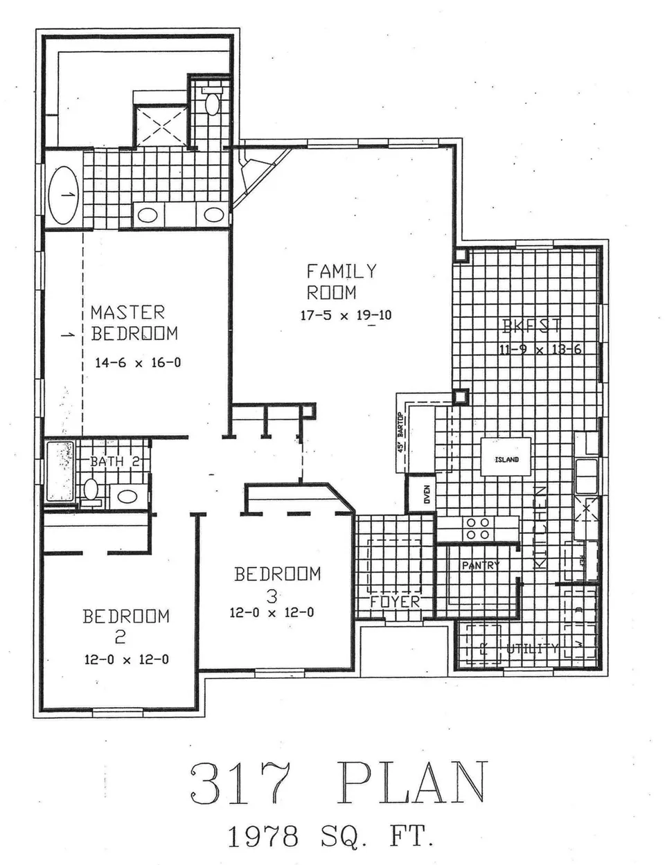Cervelle Plan 317 floor plan drawing, 3 bedrooms, 2 baths, 1,978 square feet