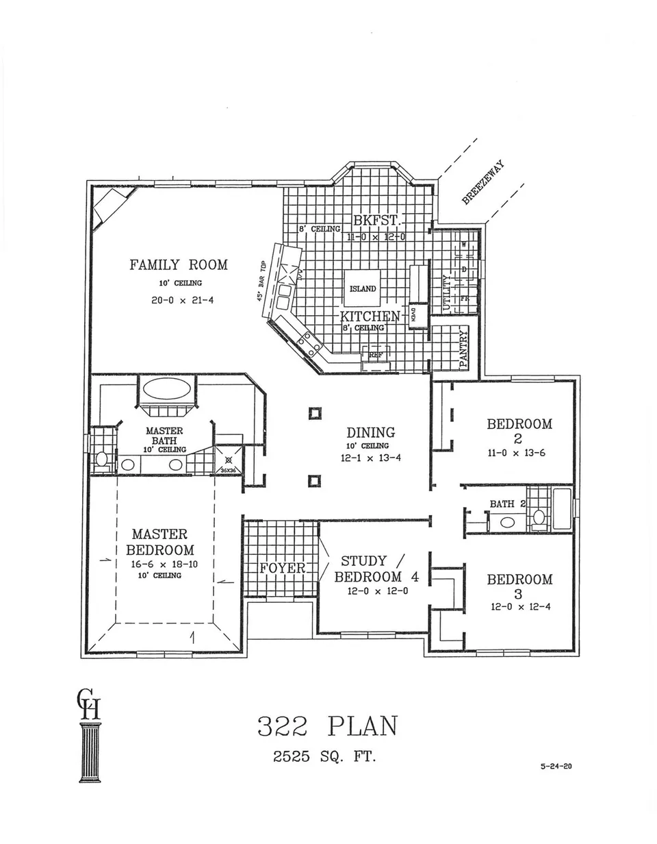 Cervelle Plan 322 floor plan drawing, 3/4 bedrooms, 2 baths, 2,527 square feet