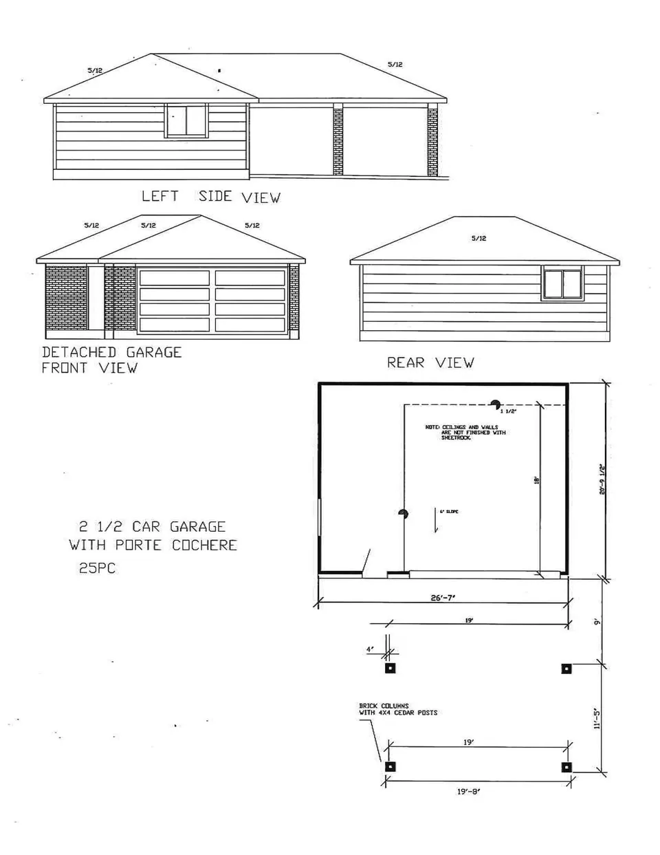 Cervelle 2½ Car with Porte Cochere configuration 25PC drawing, 26'-7" × 20'-9½"