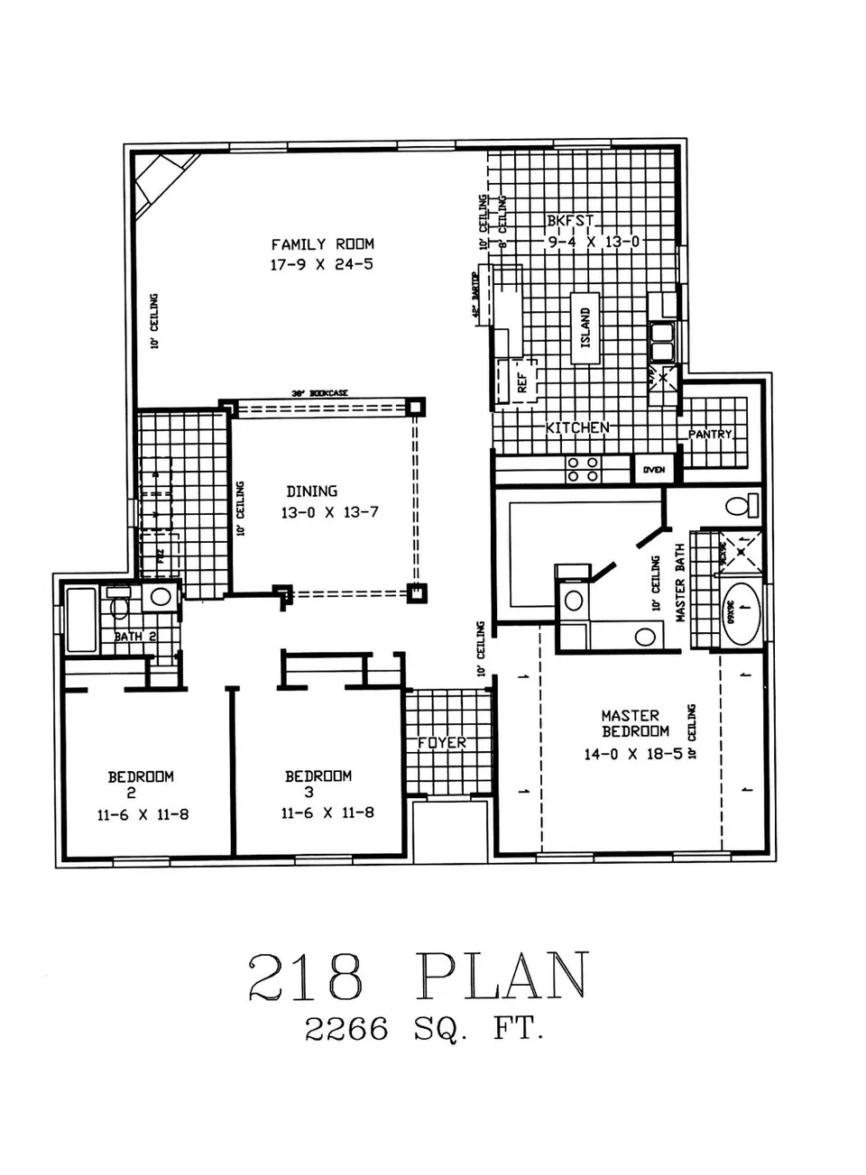 Cervelle Plan 218 floor plan drawing, 3 bedrooms, 2 baths, 2,266 square feet